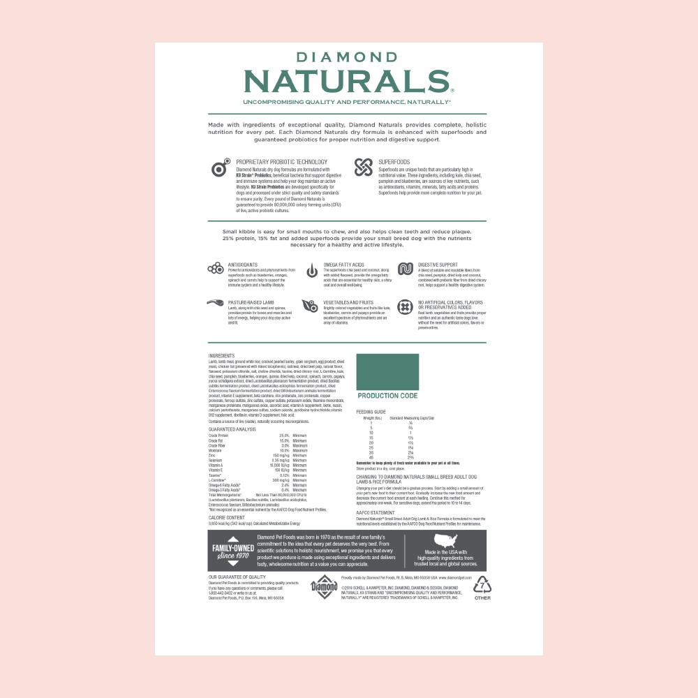 Diamond Naturals Small Breed Lamb & Rice - Mascota Now MX