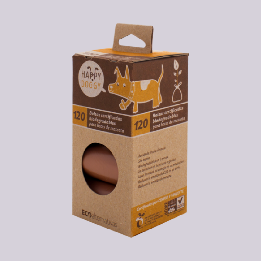 Paquete con 8 rollitos de 15 bolsas biodegradables Happy Doggy - Mascota Now MX