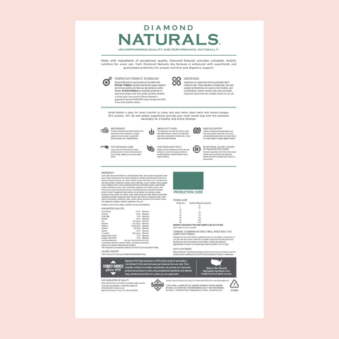 Diamond Naturals Small Breed Lamb & Rice - Mascota Now MX